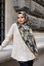 Estella Desen Soft Şal - Yağ Yeşili - Görsel 4