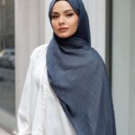 Gofret Desen Müslin Şal - Antrasit