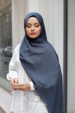 Gofret Desen Müslin Şal - Antrasit - Görsel 2