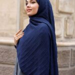 Gofret Desen Müslin Şal - Lacivert