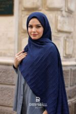 Gofret Desen Müslin Şal - Lacivert - Görsel 4