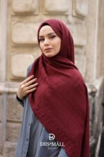 Gofret Desen Müslin Şal - Bordo - Görsel 2
