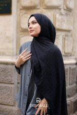 Gofret Desen Müslin Şal - Siyah - Görsel 3