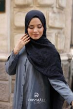 Gofret Desen Müslin Şal - Siyah - Görsel 4