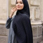 Gofret Desen Müslin Şal - Siyah