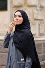 Gofret Desen Müslin Şal - Siyah - Görsel 5