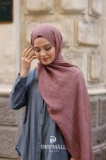 Gofret Desen Müslin Şal - Gül Kurusu - Görsel 5