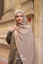 Gofret Desen Müslin Şal - Vizon - Görsel 3