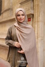 Gofret Desen Müslin Şal - Vizon - Görsel 2