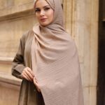 Gofret Desen Müslin Şal - Vizon