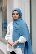 Gofret Desen Müslin Şal - Mavi - Görsel 5