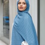 Gofret Desen Müslin Şal - Mavi