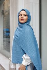 Gofret Desen Müslin Şal - Mavi