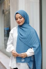 Gofret Desen Müslin Şal - Mavi - Görsel 3