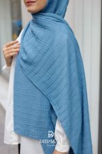 Gofret Desen Müslin Şal - Mavi - Görsel 6