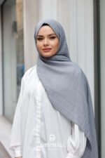 Gofret Desen Müslin Şal - Gri - Görsel 2