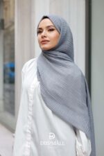 Gofret Desen Müslin Şal - Gri - Görsel 4