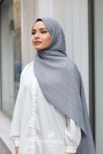 Gofret Desen Müslin Şal - Gri - Görsel 3
