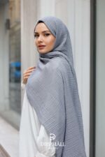 Gofret Desen Müslin Şal - Gri