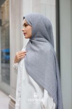 Gofret Desen Müslin Şal - Gri - Görsel 5