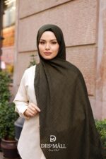 Gofret Desen Müslin Şal - Haki Yeşil - Görsel 3