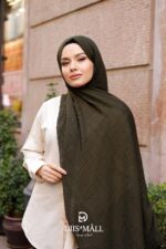 Gofret Desen Müslin Şal - Haki Yeşil - Görsel 6