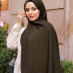 Gofret Desen Müslin Şal - Haki Yeşil