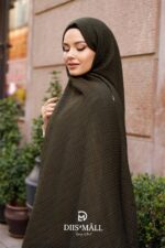 Gofret Desen Müslin Şal - Haki Yeşil - Görsel 2