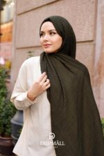 Gofret Desen Müslin Şal - Haki Yeşil - Görsel 5