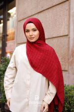 Gofret Desen Müslin Şal - Kırmızı - Görsel 6