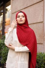 Gofret Desen Müslin Şal - Kırmızı - Görsel 5