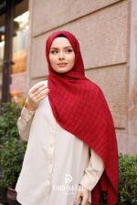 Gofret Desen Müslin Şal - Kırmızı - Görsel 2