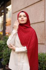 Gofret Desen Müslin Şal - Kırmızı - Görsel 4