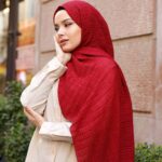 Gofret Desen Müslin Şal - Kırmızı