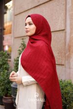 Gofret Desen Müslin Şal - Kırmızı - Görsel 3