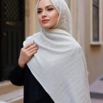 Gofret Desen Müslin Şal - Krem