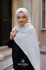 Gofret Desen Müslin Şal - Krem - Görsel 4