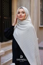 Gofret Desen Müslin Şal - Krem - Görsel 3