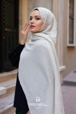 Gofret Desen Müslin Şal - Krem - Görsel 6