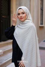 Gofret Desen Müslin Şal - Krem - Görsel 2