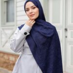 Zeytin Dalı Dubai Organic Şal - Lacivert