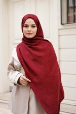 Zeytin Dalı Dubai Organic Şal - Bordo - Görsel 3