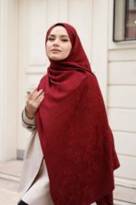 Zeytin Dalı Dubai Organic Şal - Bordo - Görsel 5