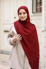 Zeytin Dalı Dubai Organic Şal - Bordo - Görsel 4