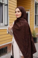 Zeytin Dalı Dubai Organic Şal - Kahve - Görsel 5