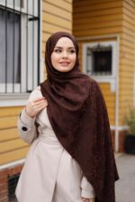 Zeytin Dalı Dubai Organic Şal - Kahve - Görsel 4