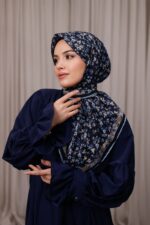 Flora Desen Soft Eşarp - Lacivert Mavi - Görsel 3