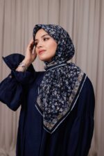 Flora Desen Soft Eşarp - Lacivert Mavi - Görsel 4