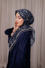 Flora Desen Soft Eşarp - Lacivert Mavi - Görsel 6