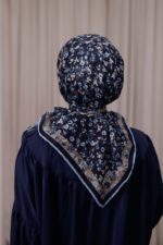 Flora Desen Soft Eşarp - Lacivert Mavi - Görsel 7